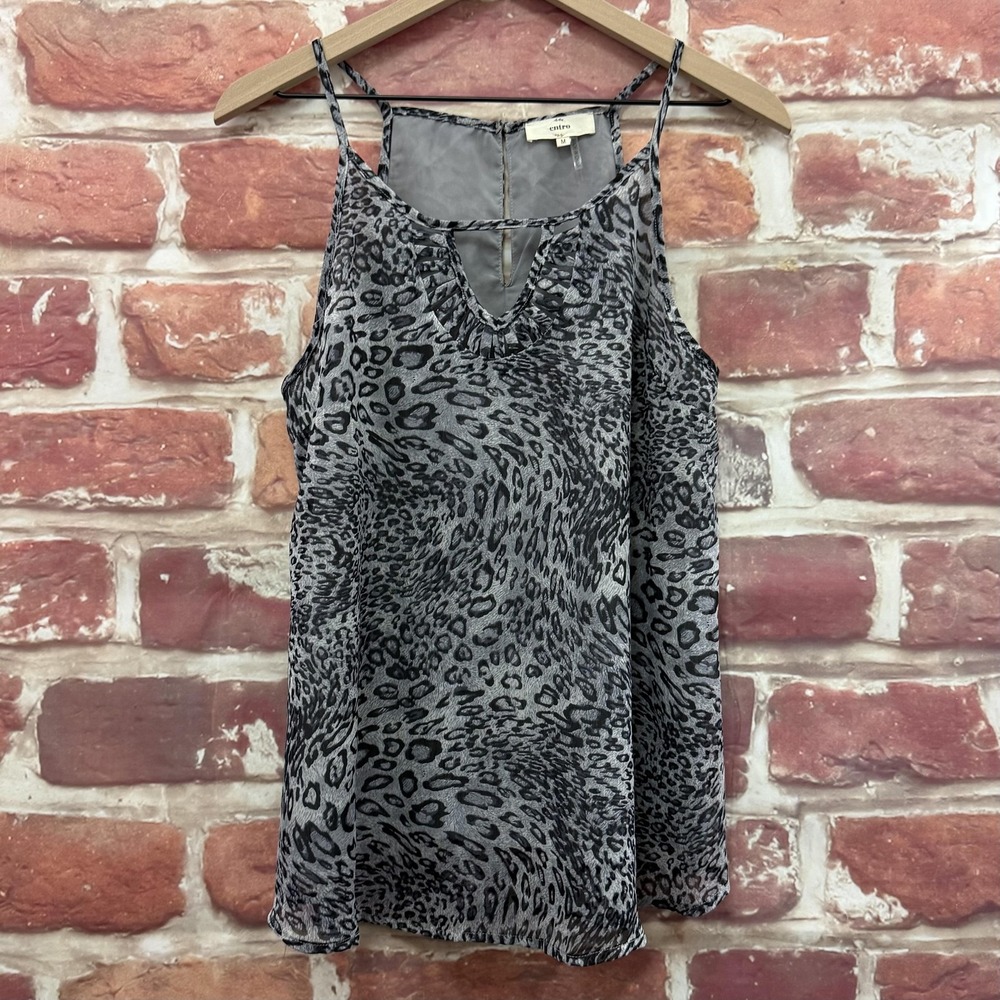 Entro Top Women's M Gray Animal Print Abstract Cut Out Neck Camisole Tank Shirt